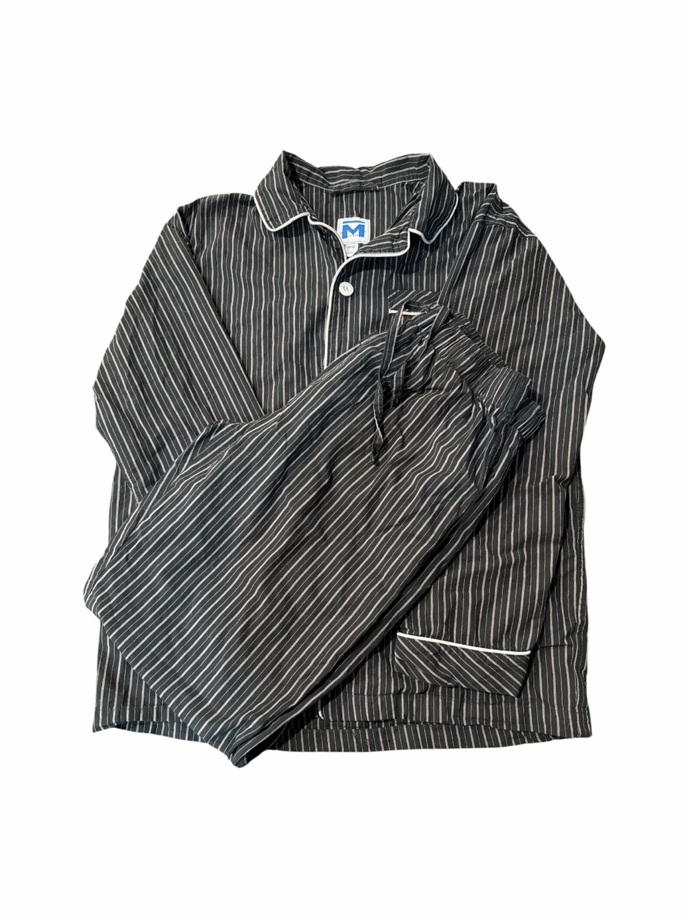 Majestic International Pajama Set. Medium Black Pinstripe Long Sleeve 2 Piece